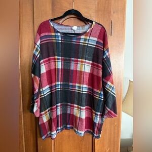 Plaid Women's Tunic Top - Red and Black
